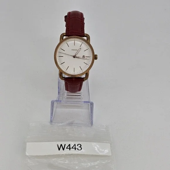 Fossil Women Watch 34MM Gold Dial Date New Red Leather Bands New Battery - Picture 16 of 16